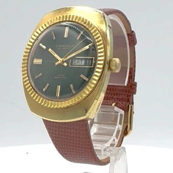 Vintage 1971 Caravelle 824-1 Green Fluted Men's Automatic Wristwatch 11 UKACB - Picture 1 of 5